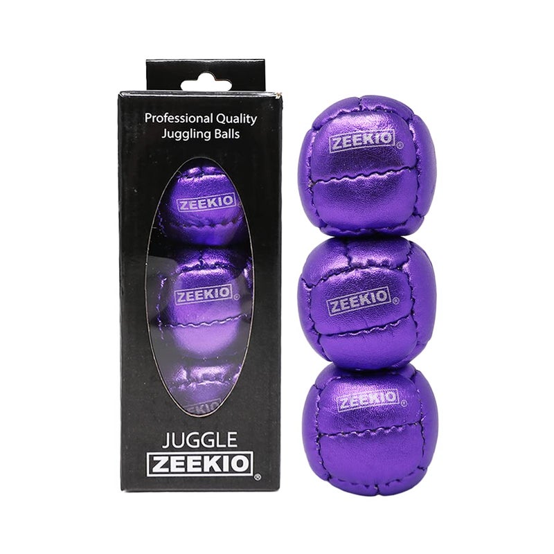 Zeekio Galaxy Juggling Balls - Metallic Series - Premium 12 Panel Genuine Leather Balls - 130g - 67mm - Pack of 3 - Metallic Purple - Image 1